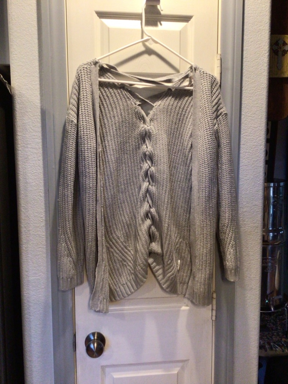 Pink Rose Light Gray Cable-Front Open Cardigan